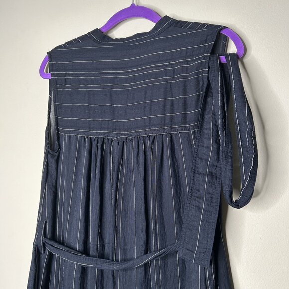 Vince Navy Blue Striped Button Front Belted Maxi Shirtdress Women's Size Medium - Picture 9 of 10